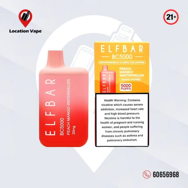 elf bar peach mango watermelon bc5000 puffs 20mg